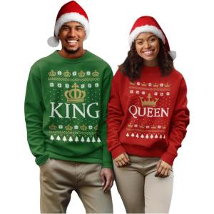 imageTstars King ampamp Queen Couples Ugly Christmas Sweatshirts Funny His and Hers Xmas Holiday Matching Sweatshirt for Men WomenQueen Red  King Green