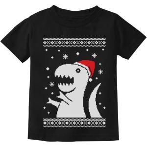 imageTstars Big Trex Santa Ugly Christmas Dinosaur Sweater Style Kids TShirtBlack