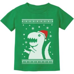 imageTstars Big Trex Santa Ugly Christmas Dinosaur Sweater Style Kids TShirtGreen