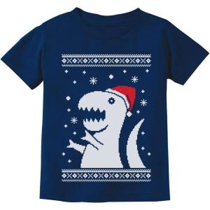 imageTstars Big Trex Santa Ugly Christmas Dinosaur Sweater Style Kids TShirtNavy