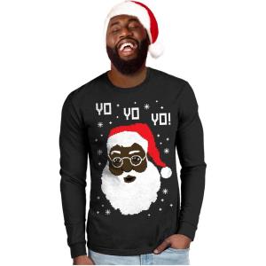 imageTstars Black Santa Claus Ugly Christmas Shirt for Men Tacky Sweater Style Xmas Holiday Mens Long Sleeve TShirtBlack