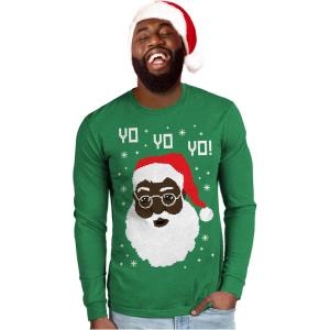 imageTstars Black Santa Claus Ugly Christmas Shirt for Men Tacky Sweater Style Xmas Holiday Mens Long Sleeve TShirtGreen