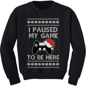 imageTstars Gaming Kids Ugly Christmas Sweatshirt Gifts for Gamers I Paused My Game to Be Here Youth Holiday Xmas SweatshirtsBlack