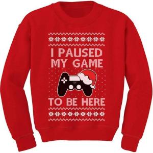 imageTstars Gaming Kids Ugly Christmas Sweatshirt Gifts for Gamers I Paused My Game to Be Here Youth Holiday Xmas SweatshirtsRed