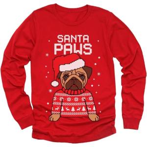 imageTstars Pug Ugly Christmas Shirt for Kids Santa Paws Tacky Sweater Style Holiday Long Sleeve TShirt for Youth Boys GirlsRed