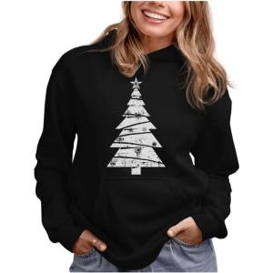 imageTstars Big White Xmas Tree Ugly Christmas Hoodie for Women Teen Girls Holiday Pullover HoodiesBlack