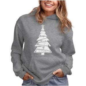 imageTstars Big White Xmas Tree Ugly Christmas Hoodie for Women Teen Girls Holiday Pullover HoodiesGray