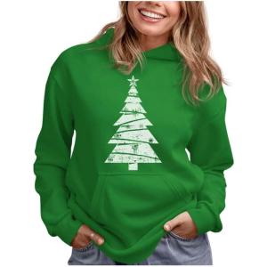 imageTstars Big White Xmas Tree Ugly Christmas Hoodie for Women Teen Girls Holiday Pullover HoodiesGreen