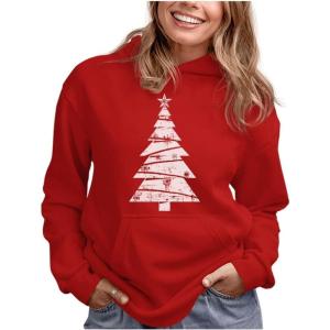imageTstars Big White Xmas Tree Ugly Christmas Hoodie for Women Teen Girls Holiday Pullover HoodiesRed