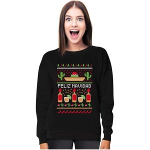 imageTstars Feliz Navidad Mexican Ugly Christmas Sweater Funny Xmas Women SweatshirtBlack