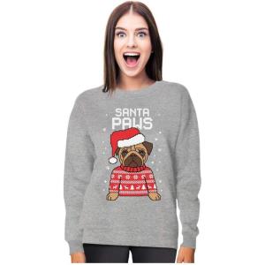 imageTstars Santa Paws Sweatshirt Women Teen Girls Pug Ugly Christmas Sweater StylePaws  Gray