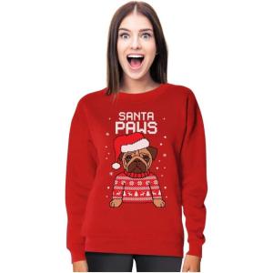 imageTstars Santa Paws Sweatshirt Women Teen Girls Pug Ugly Christmas Sweater StylePaws  Red