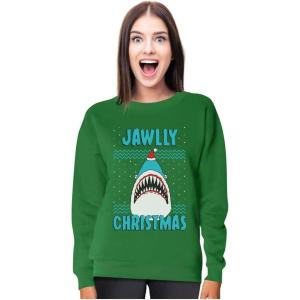 imageTstars Shark Ugly Christmas Sweater Style Women Teen Girls Jawlly Xmas SweatshirtJawlly Shark  Green