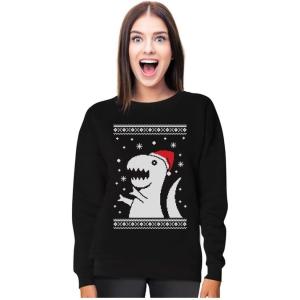 imageTstars Big Trex Santa Sweatshirt Women Teen Girls Ugly Christmas Sweater StyleBlack