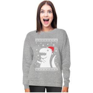 imageTstars Big Trex Santa Sweatshirt Women Teen Girls Ugly Christmas Sweater StyleGray