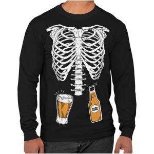 imageTstars Mens Skeleton Beers in Belly Shirt Ribcage Xray Funny Halloween Costume Long Sleeve TShirt for MenBlack