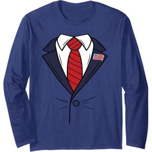 imageFunny USA President Suit Easy Halloween Costume Long Sleeve TShirtNavy Blue