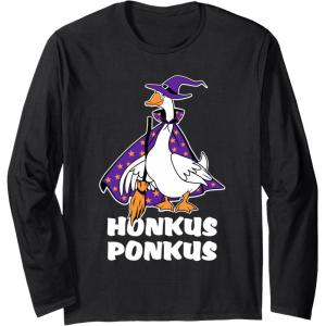 imageHonkus Ponkus Goose Shirt Funny Halloween Costume Witch Hat Long Sleeve TShirtBlack