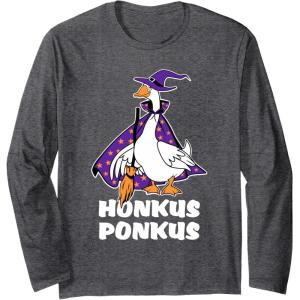 imageHonkus Ponkus Goose Shirt Funny Halloween Costume Witch Hat Long Sleeve TShirtDark Heather Grey