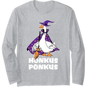 imageHonkus Ponkus Goose Shirt Funny Halloween Costume Witch Hat Long Sleeve TShirtHeather Grey