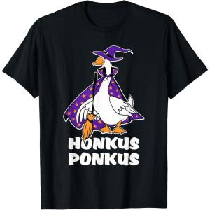 imageHonkus Ponkus Goose Shirt Funny Halloween Costume Witch Hat TShirtBlack