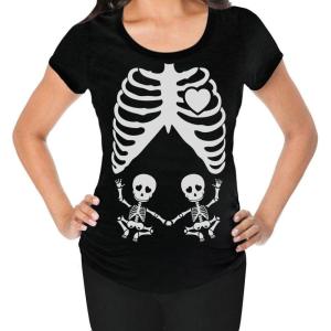 imageTstars Halloween Pregnant Skeleton Twins Baby Xray Costume Maternity Shirt XLarge Black