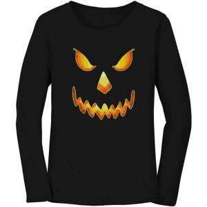 imageTstars Halloween Scary Evil Pumpkin Face Jack O Lantern Womens Long Sleeve TShirtBlack