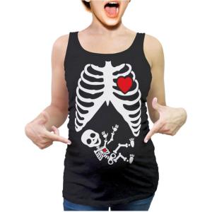 imageTstars Maternity Halloween Tank Top Pregnant Skeleton with Baby Ribcage Xray Costume Pregnancy TopsBlack