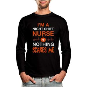 imageTstars Night Shift Nurse Nothing Scares Me Funny Halloween Long Sleeve TShirtBlack