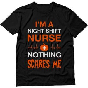 imageTstars Night Shift Nurse Nothing Scares Me Funny Halloween TShirtBlack