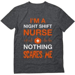 imageTstars Night Shift Nurse Nothing Scares Me Funny Halloween TShirtHeather Dark Gray