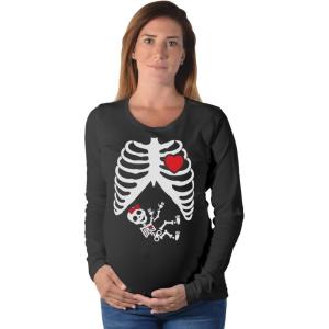 imageTstars Maternity Skeleton Baby Halloween Costume Pregnancy Long Sleeve Shirt for MomsBlack