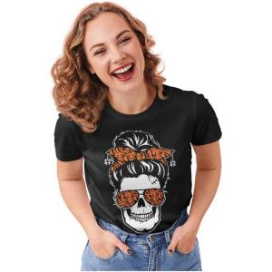 imageTstars Skull Graphic Short Sleeve Tops Funny Halloween Tee Mama Shirts Women TShirtBlack