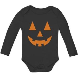 imageTstars Orange Pumpkin Face Jack O Lantern Halloween Baby Long Sleeve BodysuitBlack
