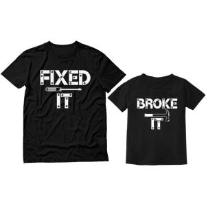 imageTstars Fixed It Broke It Funny Gifts for Dad Fathers Day Matching Father and Son Daughter Toddlers Kids Shirt SetDad Black  Toddler Black