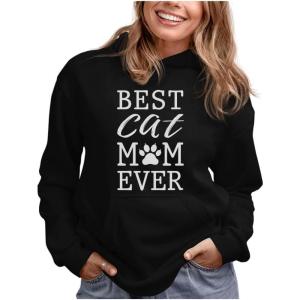 imageTstars Best Cat Mom Ever Hoodie Gifts for Women Teen Girls Cats Sweatshirt HoodiesBlack