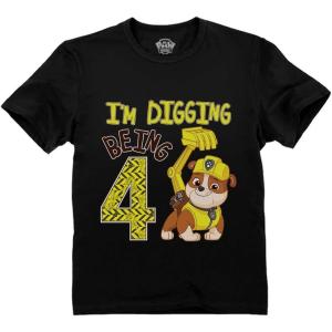 imageTstars Paw Patrol Rubble Digging Being 4 Construction Bulldozer 4th Birthday Toddler Kids TShirtBlack