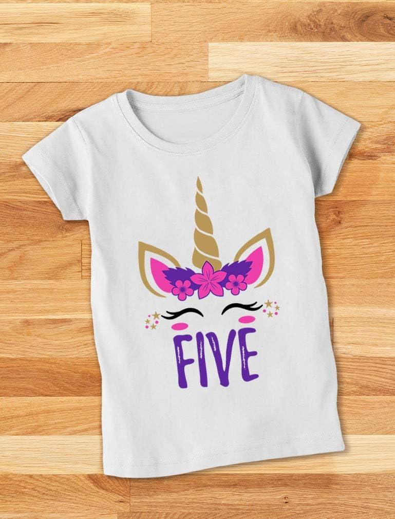 imageTstars Gift for 5 Year Old Girl Unicorn 5th Birthday Infant Girls Fitted TShirtWhite