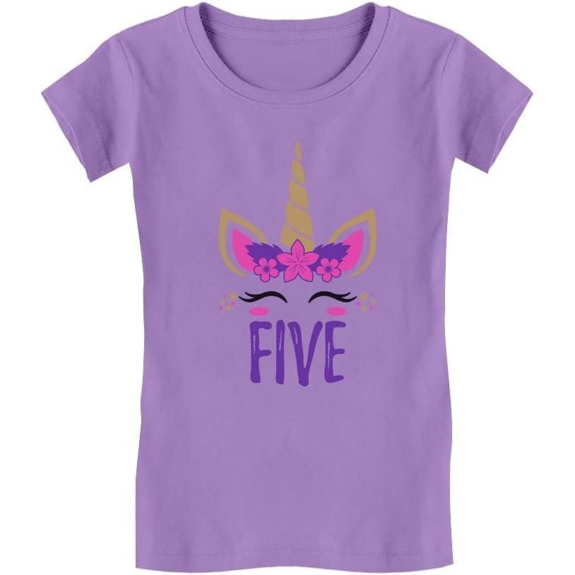 imageTstars Gift for 5 Year Old Girl Unicorn 5th Birthday Infant Girls Fitted TShirtLavender
