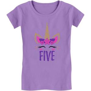 imageTstars Gift for 5 Year Old Girl Unicorn 5th Birthday Infant Girls Fitted TShirtLavender