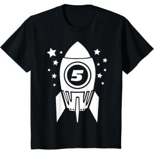 imageKids Gift for Five Year Old 5th Birthday Space Rocket TShirtBlack
