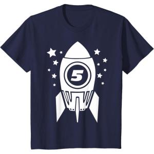 imageKids Gift for Five Year Old 5th Birthday Space Rocket TShirtNavy Blue