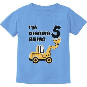 imageTstars 5 Years Old Gift 5th Birthday Bulldozer Construction Party Toddler Kids TShirtCalifornia Blue