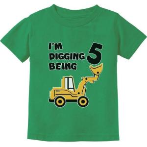 imageTstars 5 Years Old Gift 5th Birthday Bulldozer Construction Party Toddler Kids TShirtGreen