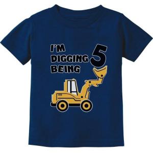 imageTstars 5 Years Old Gift 5th Birthday Bulldozer Construction Party Toddler Kids TShirtNavy