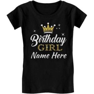 imageTstars Customized Birthday Girl Shirt Princess Crown Youth Kids Girls Fitted TShirtBlack