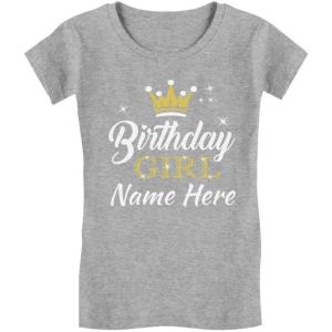 imageTstars Customized Birthday Girl Shirt Princess Crown Youth Kids Girls Fitted TShirtGray