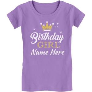 imageTstars Customized Birthday Girl Shirt Princess Crown Youth Kids Girls Fitted TShirtLavender