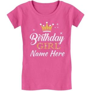 imageTstars Customized Birthday Girl Shirt Princess Crown Youth Kids Girls Fitted TShirtWow Pink