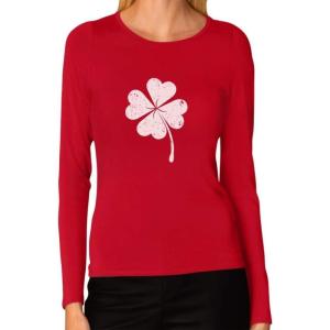 imageTstars St Patricks Day Shirt Women Teen Girls Faded Shamrock Clover Long Sleeve TShirtRed